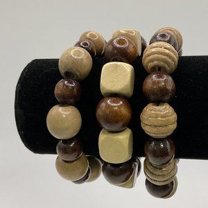 Mixed Shade Wooden Bead Stretch Bracelets x3